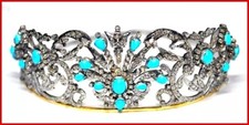 13.20ct Rose cut Diamond 925 silver turquoise wedding hair tiara Crown