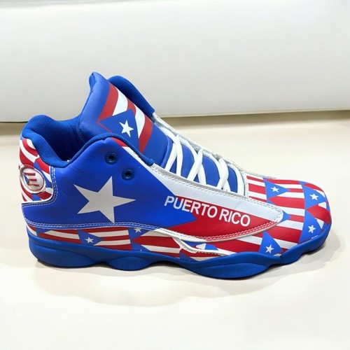 Puerto Rico Flag High-Top Athletic Sneakers for Men – Red, White, Blue Design - Picture 2 of 8