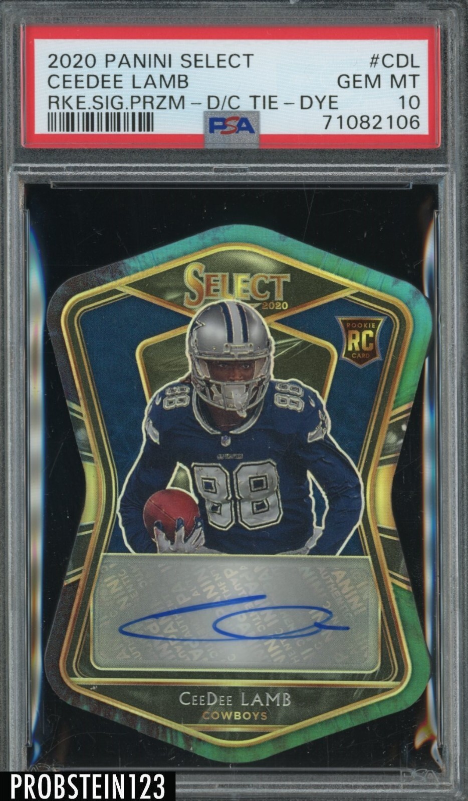 CeeDee Lamb Panini Select Rookie Signatures #CDL Die-Cut Tie-Dye