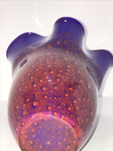 Gefasst Kunstglas blau rot Lava mundgeblasen Taschentuch Vase Glimmer Flocken - Bild 5 von 10