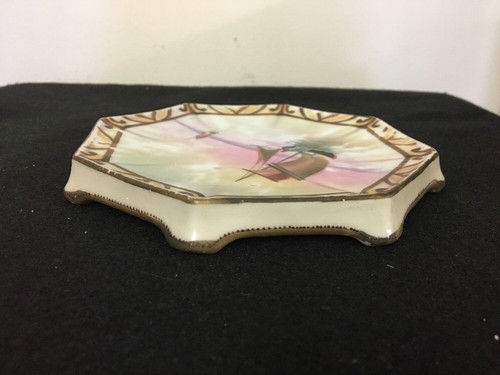 MORIMURA NIPPON HANDPAINTED TRIVET SAILBOAT OCTAGON c1911-1921 - Picture 5 of 8