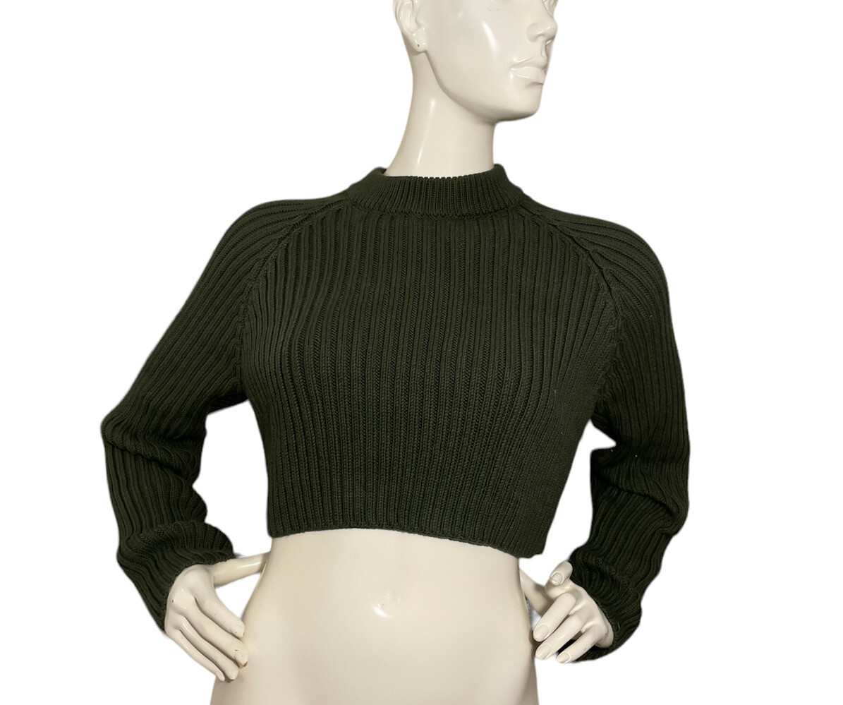 Zara Cable Knit Cropped Sweater Women’s Medium High N… Gem