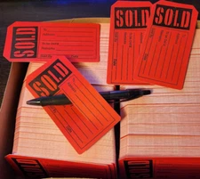 Sold Tags - Red w/ Slot Slit - 13pt. Tag Stock - Box of 1000 - 2 3/8 x 4 3/4