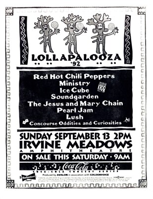 LOLLAPALOOZA 1992 8.5X11 GLOSSY PHOTO POSTER REPRO CHILI PEPPERS