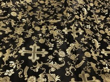 Black Gold Metallic Church Cross Brocade Fabric 60 Width Sold By The Yard