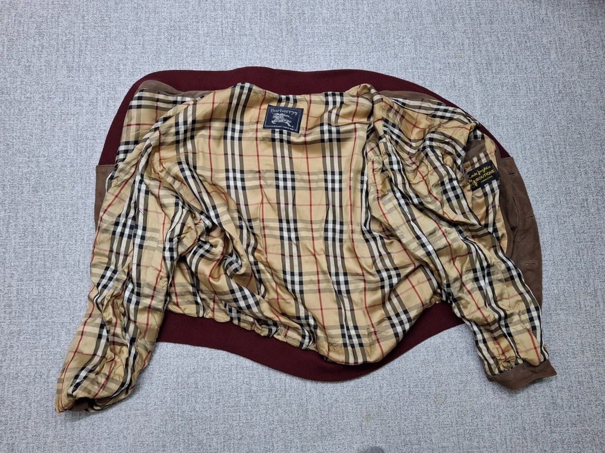 Vintage burberry 80s Suede Leather Cardigan Sweater Nova Check