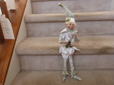 Robert Stanley Posable Christmas Pixie Elf Doll Silver & White Outfit Silver 17''