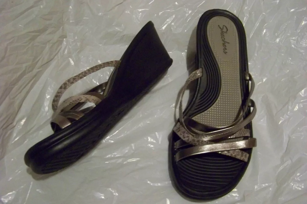 Skechers multi deals strap wedge sandals