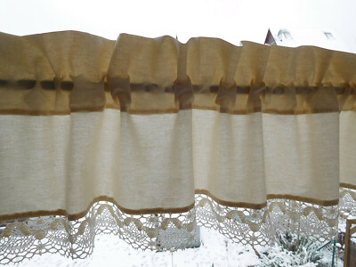 Kurzgardine Shabby Beige mit Klöppelspitze - B 100 - H 20+4 cm