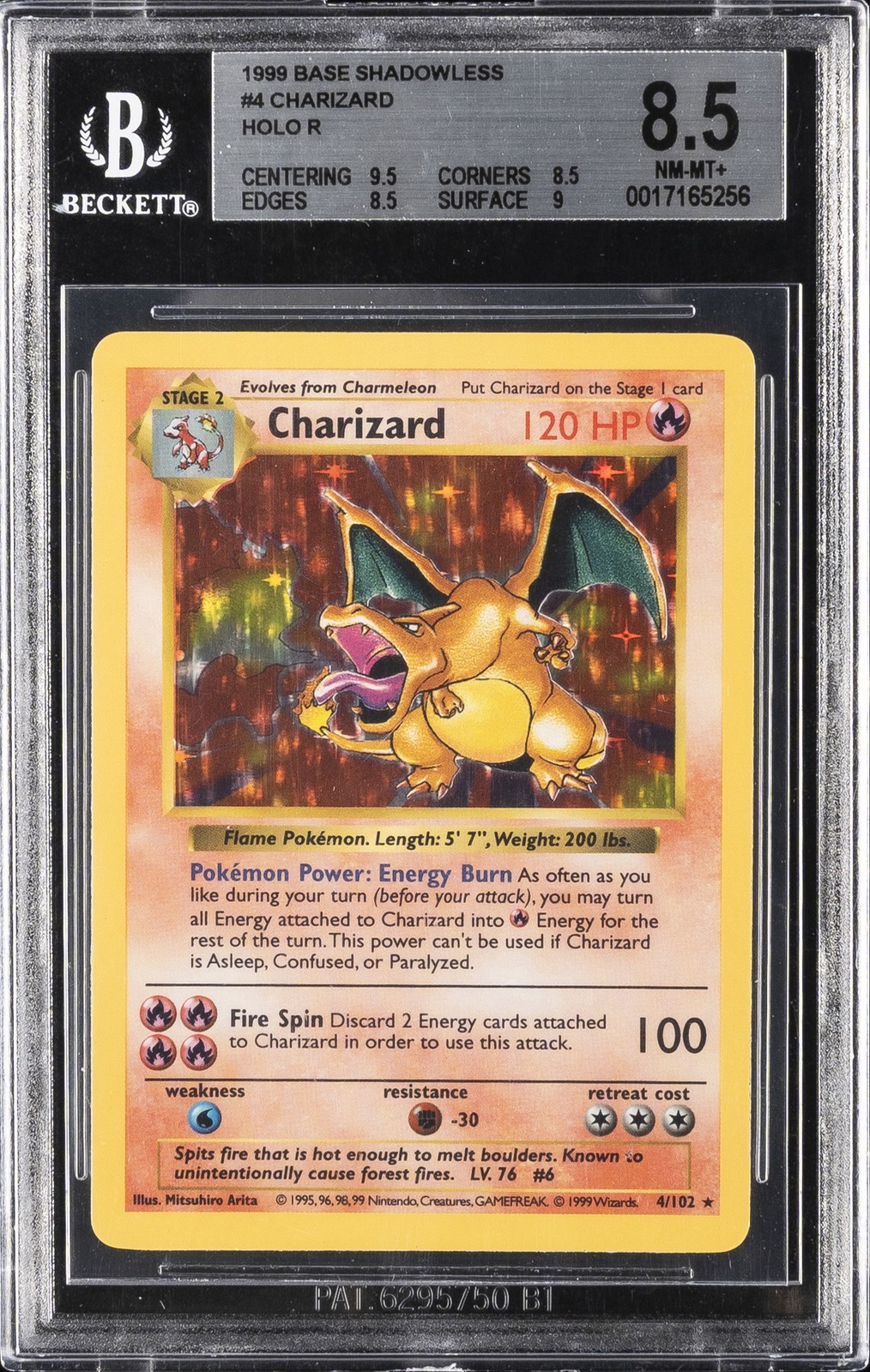1999 BASE SET SHADOWLESS #4 CHARIZARD BGS 8.5