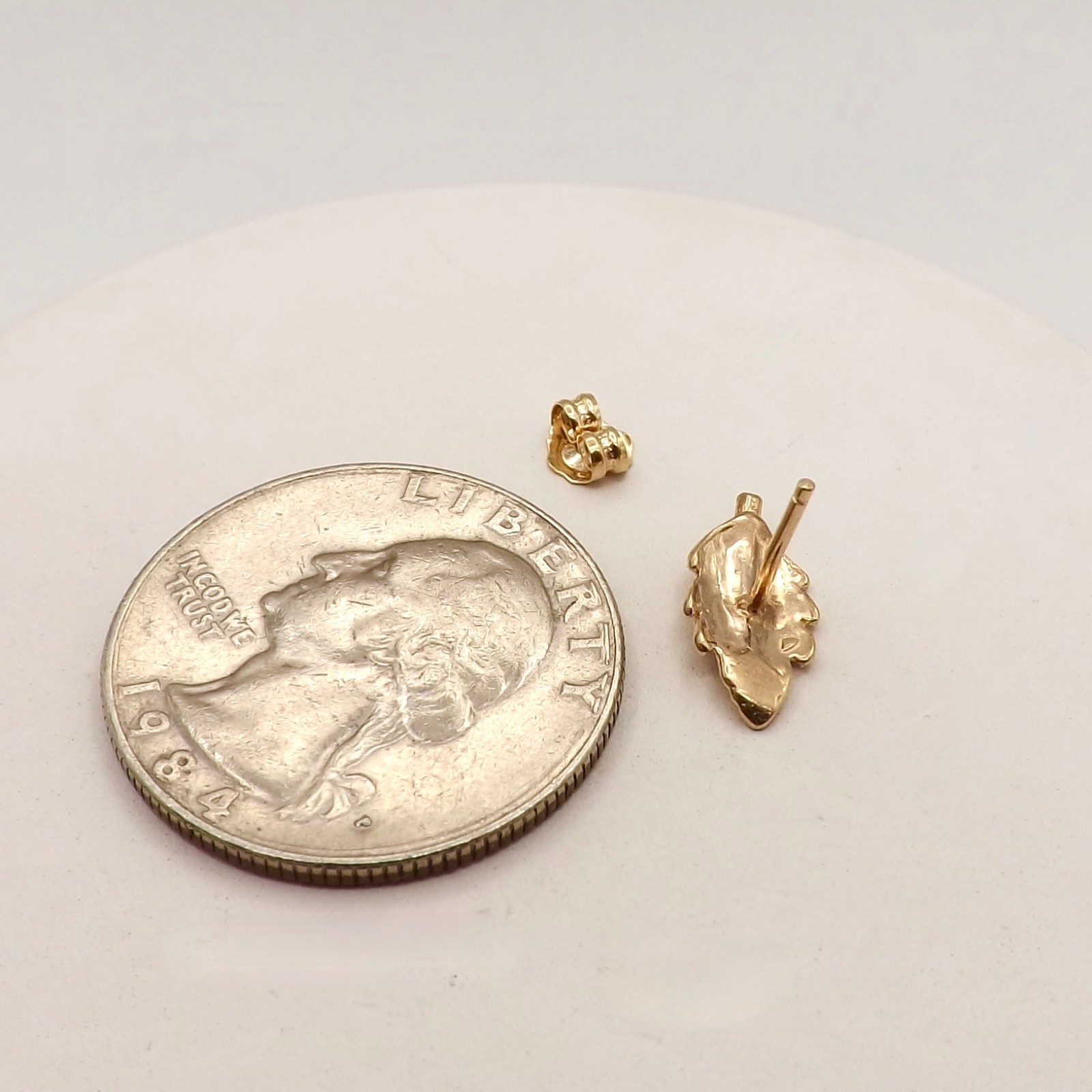 Solid 14k Gold Leaf Feather Single Stud Earring O… - image 3