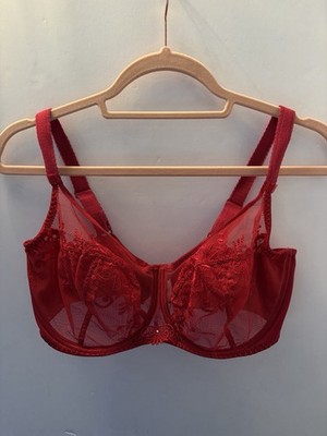 Empreinte Full Cup Bra 36F Red Lace Embroidery Tulle Underwire French Lingerie