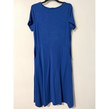 Joan Rivers Womens Royal Blue Slub Knit Midi Dress Short Sleeve Pockets Small