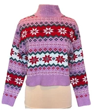 NWT 33 Degrees 2X,Purple Sweater Snow Flakes Red Plus Stars New Turtleneck 