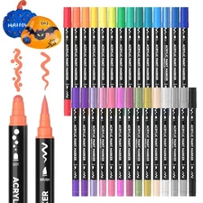 Shuttle Art 28 Colors Dual Tip Acrylic Paint Markers, Brush Tip and Dot Tip