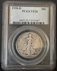 1938-D Walking Liberty Half Dollar PCGS VF 20 — 90 % Silver