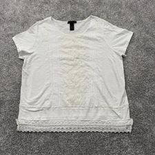 Boho Top Womens 2X Plus Lace Trim Pintuck Cottagecore Feminine Romantic Peasant