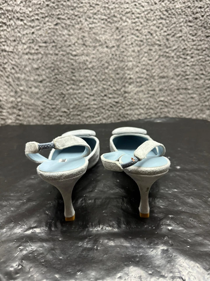 Manolo Blahnik Maysli Suede Buckle Detail Slingback Pumps Blue Womens Size 39 EU - Image 3 of 4