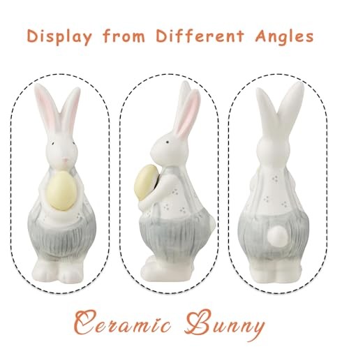 Ceramic Bunny Figurine Easter Bunny Decorations White C-Small Overalls and Egg - Picture 5 of 6