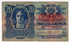 1913 Austria 20 Kronen 876917 Paper Banknote Money Currency