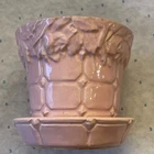 VTG McCoy Pottery Flower Pot planter 1940s attached saucer PINK 4” rose leaf