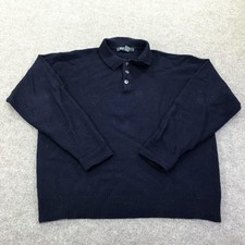 Old Navy Sweater Mens Large Blue 100 Lambswool Polo Collar Knit Pullover