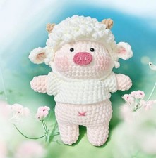 Handmade Crochet Pig Sheep Outfit Stuffed Plush Doll. Adorable Gift For Girl.