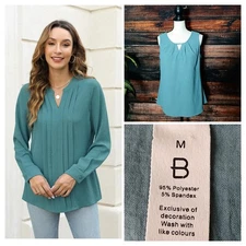 Blooming Jelly Two Piece Top Set Size M Textured Teal Pleated Tank & Tunic 