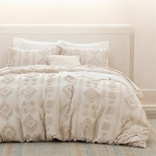 NEW Anthro Beige Cream Tufted Boho Queen / King Size Bedding Duvet  Sham Set