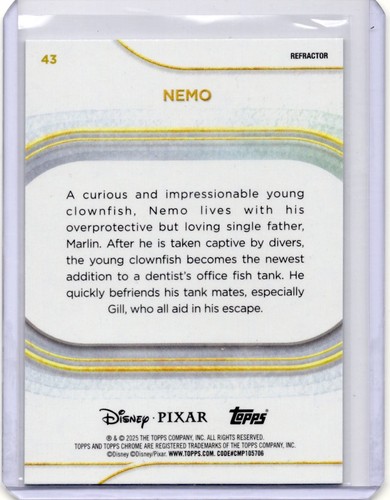 2025 Topps Chrome Disney Nemo rifrattore #43 - Foto 2 di 2