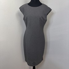 Banana Republic Sheath Dress Women's 6 Gray Sleeveless Hem Detail Minimalist