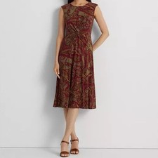 Lauren Ralph Lauren Women's Paisley Twist-Front Jersey Dress Taupe Sz 4