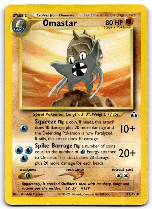 Omastar 43/75 Uncommon Neo Discovery Pokemon Unlimited Moderately Played