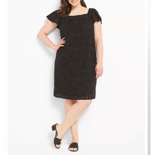 Lane Bryant Black Eyelet Cotton Midi Dress Women’s Plus Sz 26/28 Cottagecore NWT