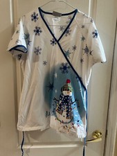 UA Scrub top- Snowman design with tie back, Size Medium