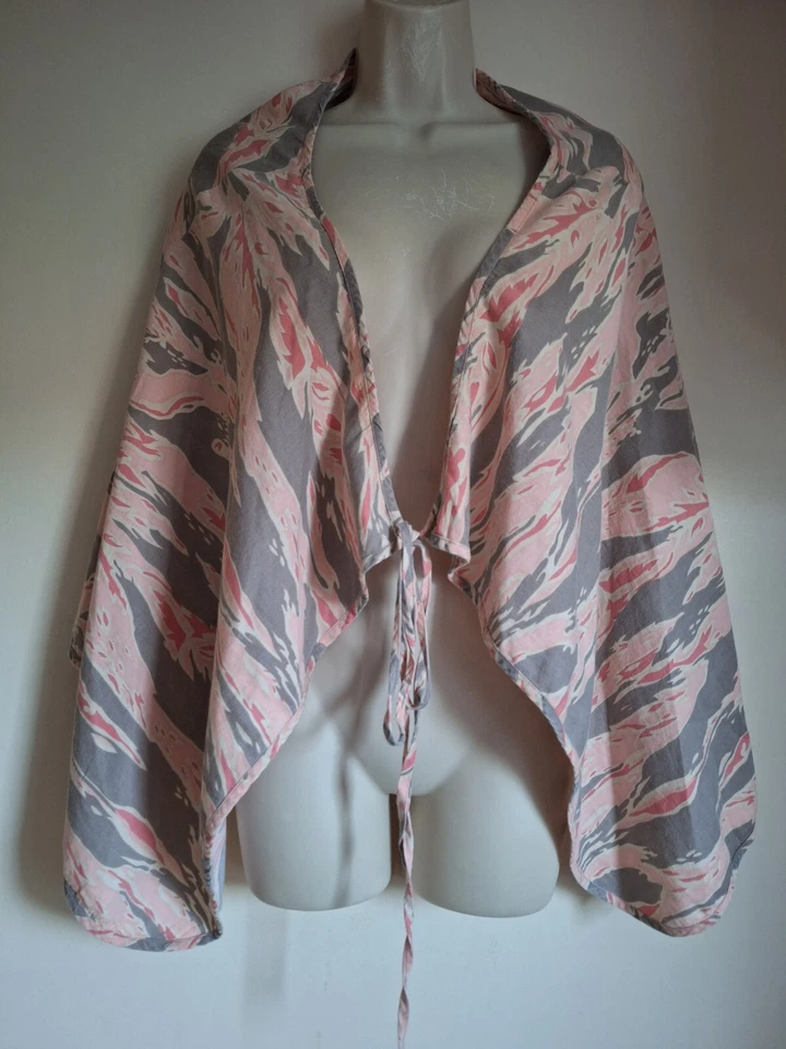 Vintage French Connection Cotton Wrap Cape Camo Pink Cardigan UK 12 EU 40 USA 8 - Image 3 of 4