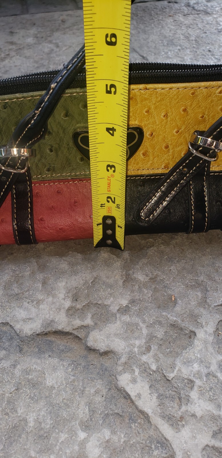 Faux Leather Patchwork Multicolored Zippered Hand… - image 6