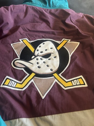 Vintage 90s Anaheim Mighty Ducks Hooded Puffer Jacket NHL Apex One Mens Size L - Picture 6 of 7