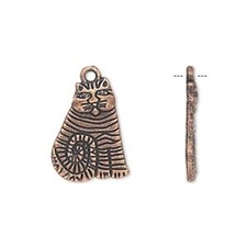 Drop, 20 Antiqued Copper Plated Pewter 17x13mm Striped Sitting CAT Charms