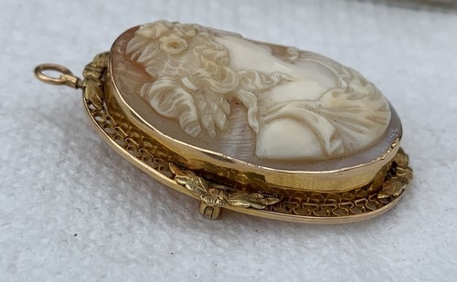 FINE ANTIQUE 10K YG SHELL CAMEO LADY PIN/PENDANT! - Picture 3 of 12