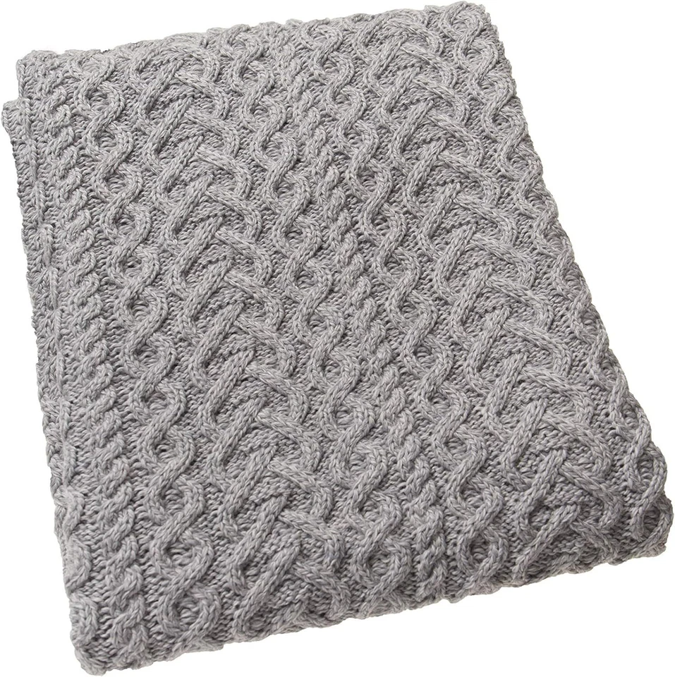IRISH CABLE KNIT WOOL HEART THROW BLANKET SUPER SOFT MERINO X4944-SGRY BEST ONE - Image 2 of 4
