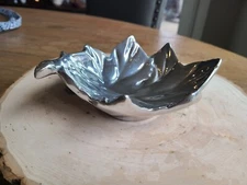 Metal Decor Holland Boone polished pewter leaf bowl candy dish Halloween Silver