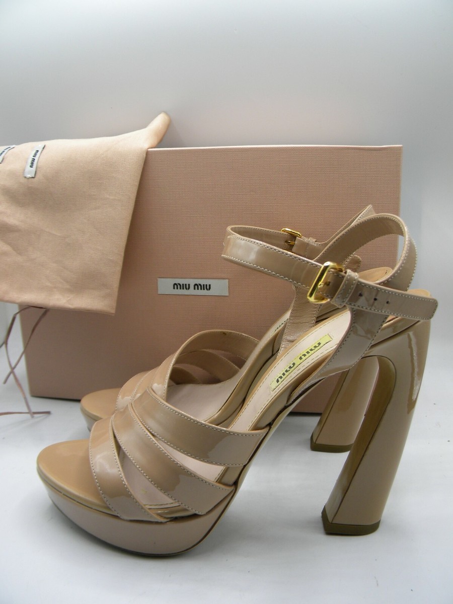 MIU MIU Calzature Donna Nude Patent Leather Platform High Heels