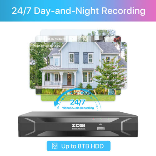 ZOSI 4MP PoE Überwachungskamera Set 8CH 2TB 5MP NVR 24/7 Aufnahme Audio WIE NEU - Bild 10 von 13