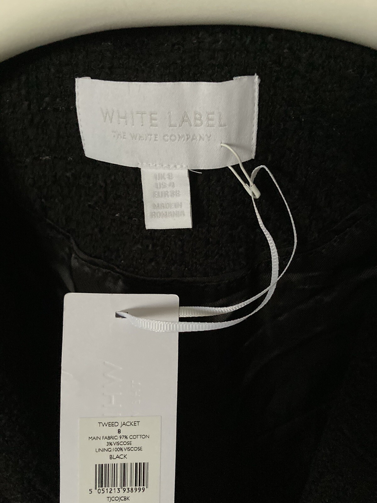 Black Tweed Jacket, UK 8, BNWT £249 