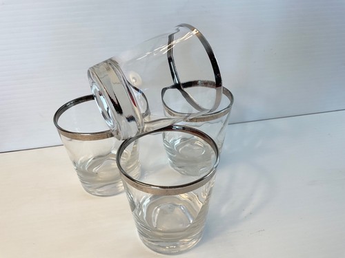 Cocktail/Juice glasses optic swirl platinum rims Classy set 5oz FREE SHIP! - Picture 3 of 4