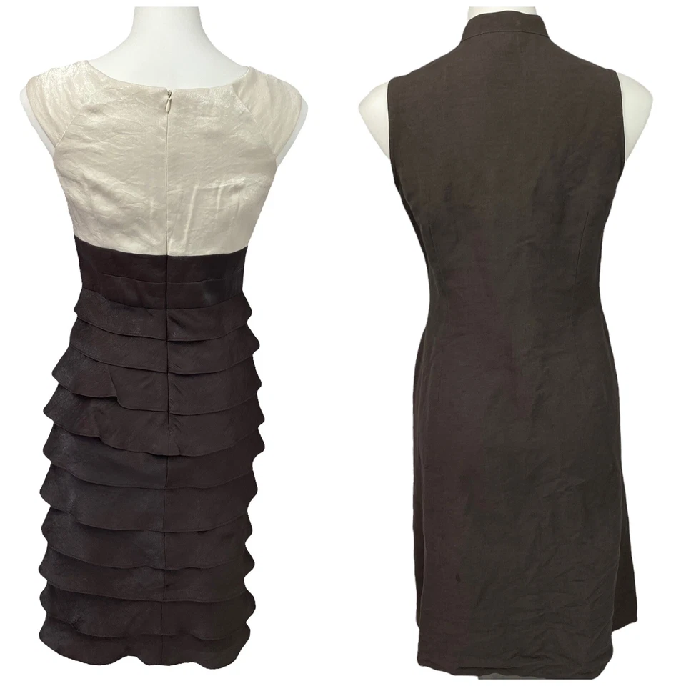 Charter Club Dress Womens Size 4 Brown Shutter Pleat Pintuck Lace Work Office - Image 3 of 4