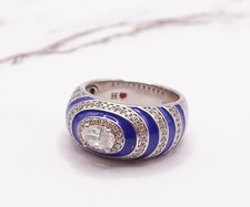 Hidalgo Diamonique Oval Cut Cubic Zirconia Blue Enamel Ring 925 Size 5.75