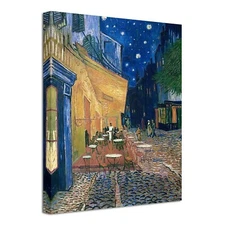 Wieco Art Cafe Terrace at Night Modern Stretched and Framed Giclee Canvas Pri...