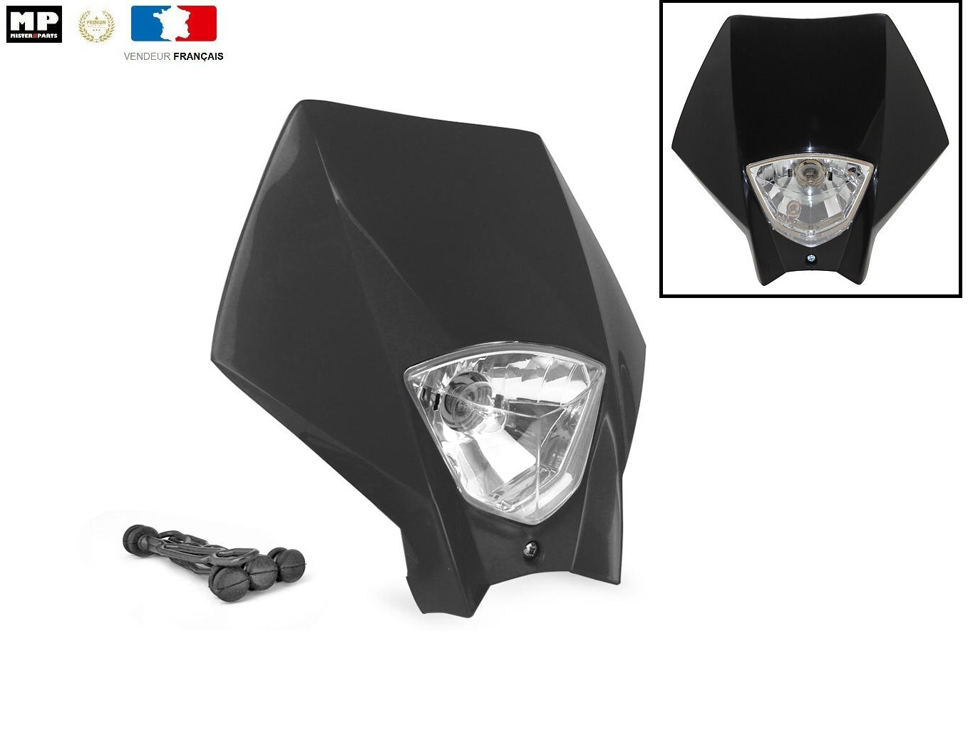 Plaque phare moto cross anti-choc avec éclairage halogène intégré